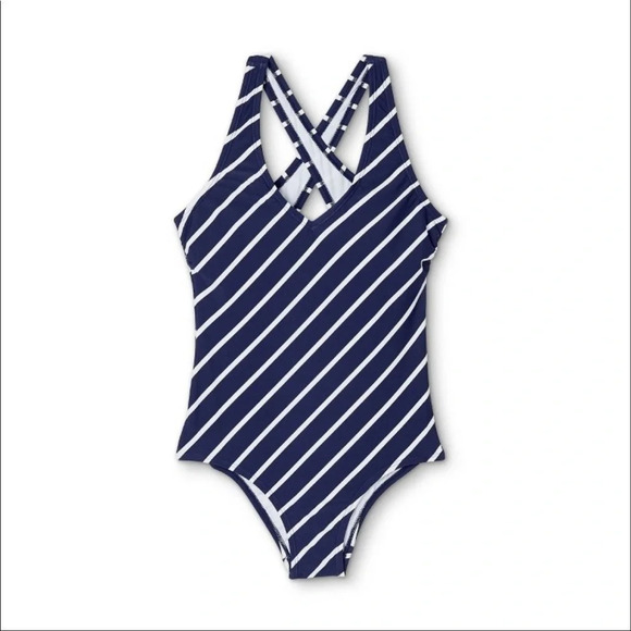 NWOT Kona Sol Size Large Nautical Stripe One Piece Swimsuit Medium Coverage Navy - Picture 3 of 5
